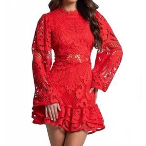 NEW ROSA CLOTHING ballon lace dress in red